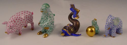 5 PC. HEREND PORCELAIN FISHNET MINIATURE FIGURES
