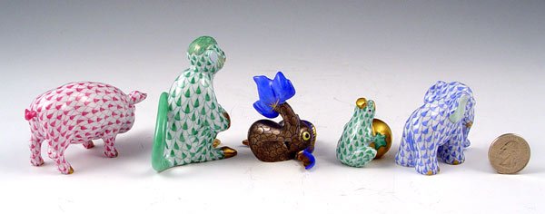 5 PC. HEREND PORCELAIN FISHNET MINIATURE FIGURES - 2