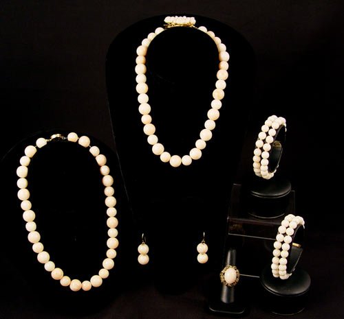 ESTATE LOT 6 PC ANGEL SKIN CORAL JEWELRY 14k 27gr