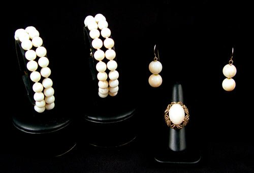 ESTATE LOT 6 PC ANGEL SKIN CORAL JEWELRY 14k 27gr - 4