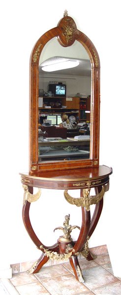 EGYPTIAN REVIVAL STYLE DEMI TABLE AND MIRROR