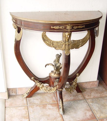 EGYPTIAN REVIVAL STYLE DEMI TABLE AND MIRROR - 2