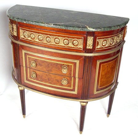 PAIR FRENCH STYLE ORMOLU MARBLE TOP COMMODES - 2
