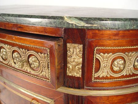 PAIR FRENCH STYLE ORMOLU MARBLE TOP COMMODES - 3