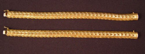 PAIR 18K FOXTAIL LINK BRACELETS WT 58.6 7'' LONG - 2