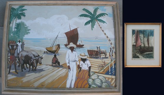 J.P. NUYTTENS 2 PC ART LOT PAINTING/ETCHING