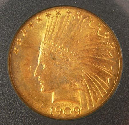 1909 INDIAN HEAD EAGLE US GOLD COIN $10 MS 63
