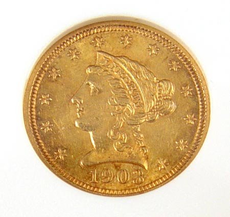 1903 LIBERTY HEAD QUARTER EAGLE GOLD COIN MS 63
