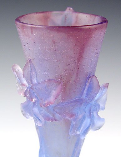 3 PC DAUM FRENCH PATE DE VERRE CRYSTAL ROSES VASE - 3