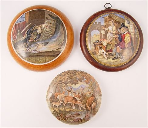 GROUP OF 3 PRATTWARE POT LIDS