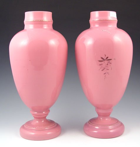 PAIR VICTORIAN ART GLASS VASES 13.5" tall - 3
