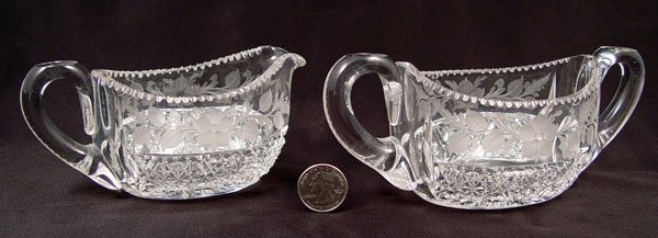 SIGNED TUTHILL BRILLIANT CUT GLASS CREAM & SUGAR - 9