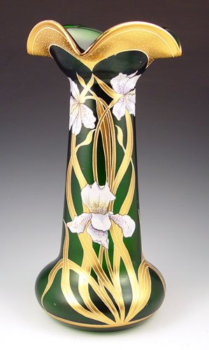 MOSER BOHEMIAN ART GLASS IRIS VASE 15" TALL 