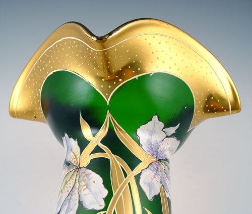 MOSER BOHEMIAN ART GLASS IRIS VASE 15" TALL  - 2