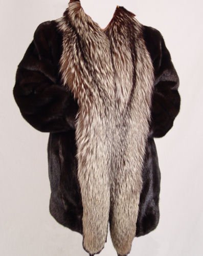 BLACK MINK JACKET COAT WITH FOX COLLAR