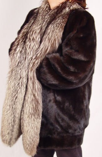 BLACK MINK JACKET COAT WITH FOX COLLAR - 4