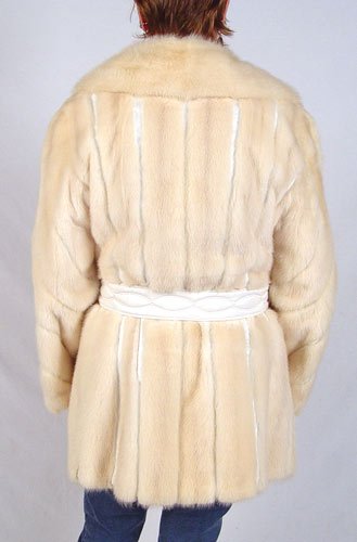 WHITE MINK FUR COAT WITH WHITE LEATHER BELT - 2