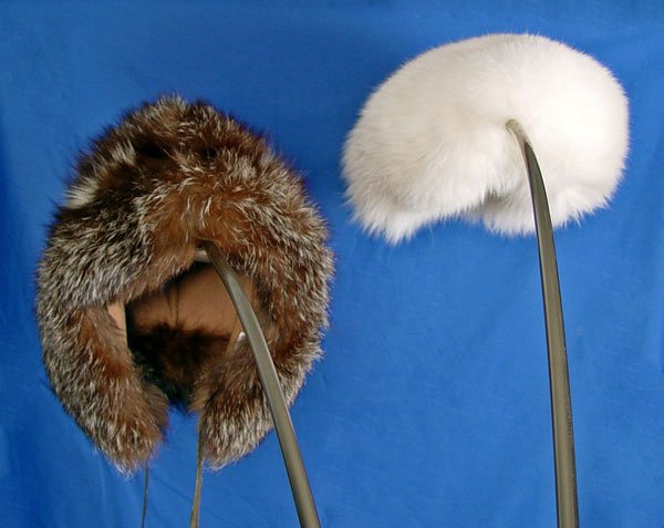 2 FOX FUR HATS WHITE AND BROWN