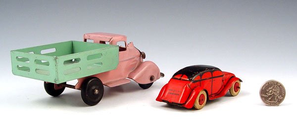 4 PIECE TIN TOY LOT CANNON, AIRPLANE, CARS - 5