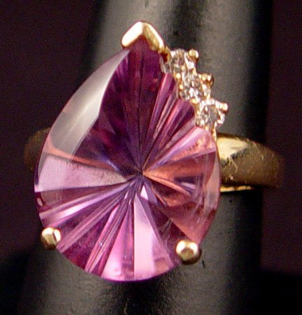 14K 8CT FANTASY AMETHYST .12CTW DIAMOND RING SZ 6.