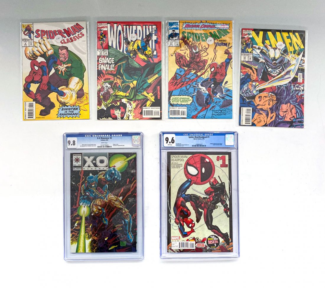 LONG CASE LOT OF METICULOUSLY COLLECTED COMIC BOOKS: LONG CASE LOT OF METICULOUSLY COLLECTED COMIC BOOKS: To include but not limited to, CGC Graded Spiderman/Deadpool #1, 9.6; X-O Manowar #0, Valiant 8/93, 9.8; Star Trek; Blood Lines; Reign of Superman 