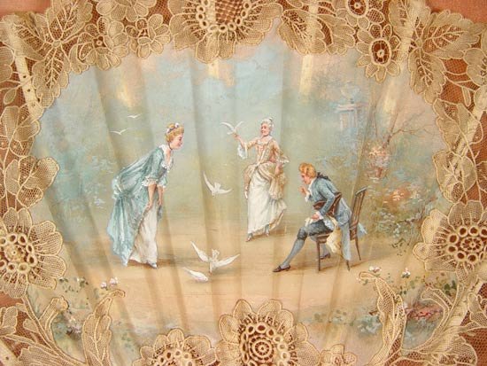 3 HAND PAINTED & LACE MOTHER OF PEARL FANS FRAMED - 7