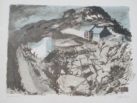 JOHN PIPER PENCIL SIGNED LITHOGRAPH: PIPER, John, (Britain, 1903-1992): "Garn Fawr", Abstract lithograph, sight size 18" x 24", pencil signed, titled and numbered 22/75, encased in a contemporary gold frame, 25" x 31".