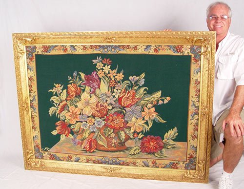 LARGE FLORAL STILL LIFE TAPESTRY GILT FRAME