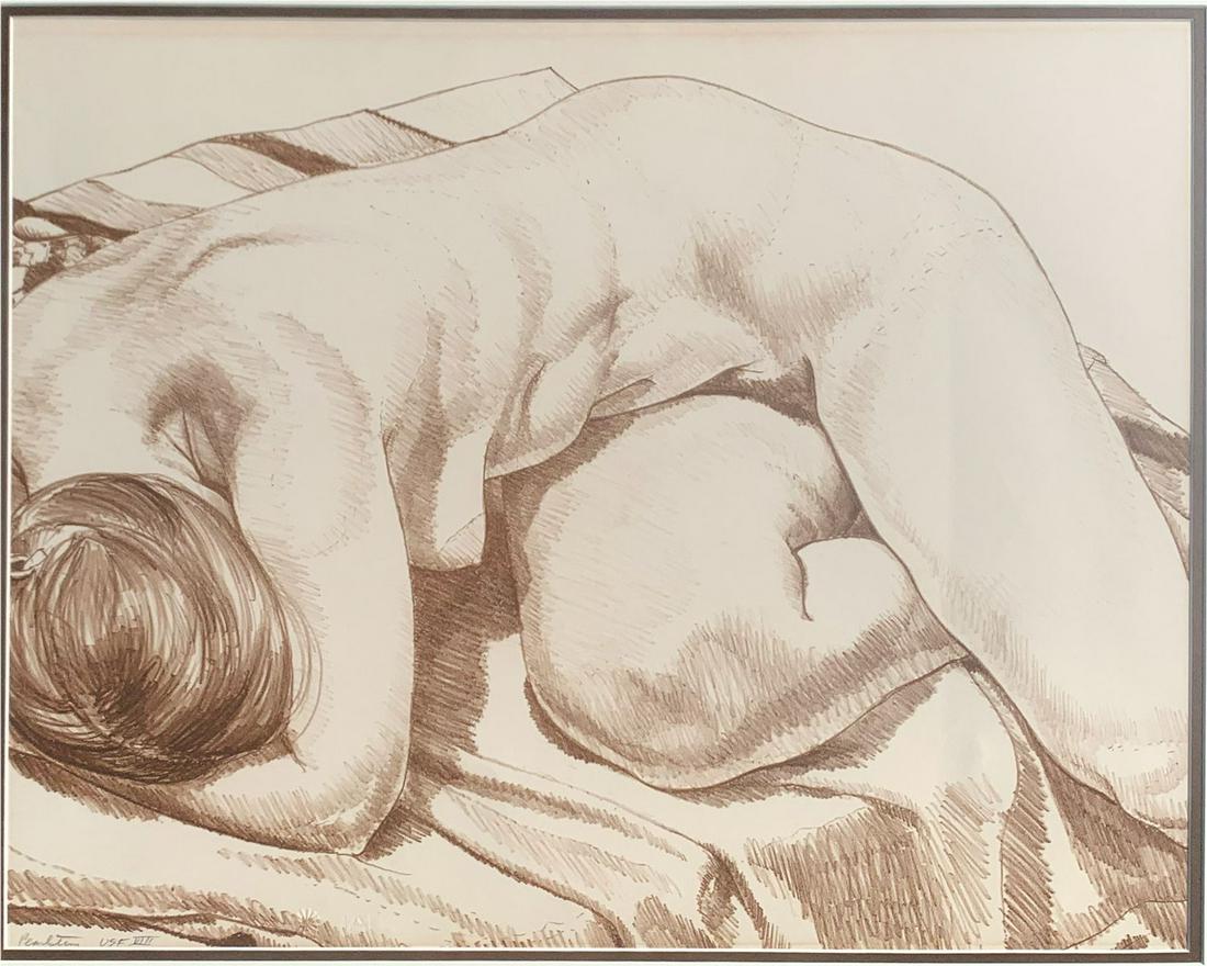 PHILIP PEARLSTEIN NAPPING NUDE LITHOGRAPH: PEARLSTEIN, Philip, (American, b. 1924): Napping Nude Female, Lithograph, 18" x 22.5", pencil signed lower left, numbered VIII, framed, 25" x 29.5".