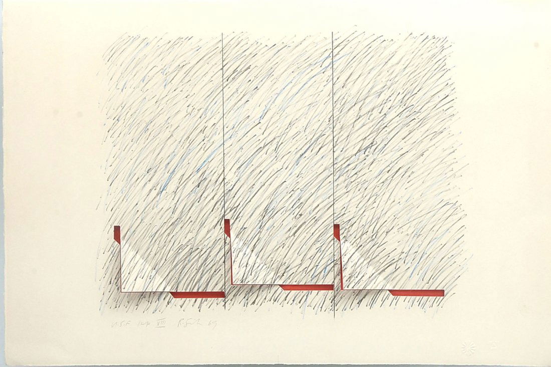 RICHARD SMITH USF GRAPHICSTUDIO LITHOGRAPH: SMITH, Richard, (American, 20th C.): "Everglad", Color lithograph printed on both sides of paper and then folded, Paper size folded: 15.125 " x 22.5", signed lower left, numbered VIII of X, dated 1969