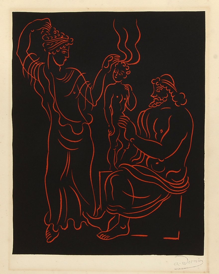 ANDRE DERAIN LITHOGRAPH "L'ENFANT": DERAIN, Andre, (French, 1880 - 1954): "L'Enfant", lithograph, 12.25" x 9", stamped signature lower right, 16.75" x 12.75" with margins, unframed, hinge-mounted to mat.