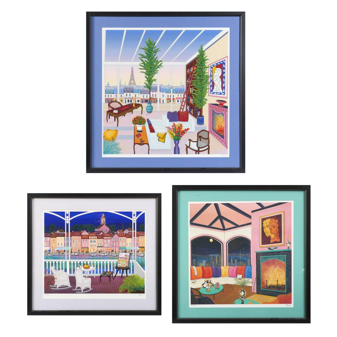 3 PIECE FANCH LEDAN PRINT LOT: LEDAN, Fanch, (American, French, b. 1949): 3 Prints to Include 1) "Signac A Saint Tropez", Serigraph, 15" x 17", signed lower right, numbered 270/350 lower left, framed, 20.5" x 22.5", with COA and ap