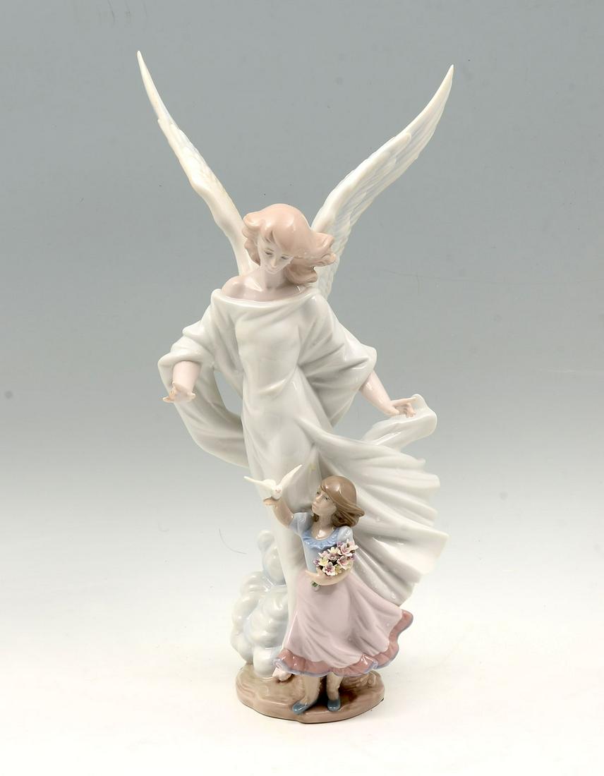 LLADRO GAURDIAN ANGEL FIGURAL GROUPING: LLADRO GAURDIAN ANGEL LIMITED EDITION: Signed & designed by Francisco Catala this graceful piece was retired in 1998 and measures approx 20.5'' tall. Limited edition 169 out of 4000 pieces.