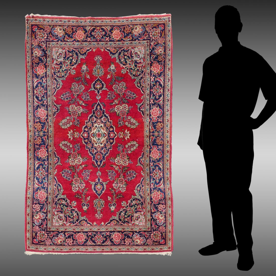SEMI-ANTIQUE PERSIAN HAND KNOTTED RUG, 3: SEMI-ANTIQUE PERSIAN HAND KNOTTED RUG, 3'6" x 5'4": The tomato red more open field has a small central medallion with a few floral sprays around it.
