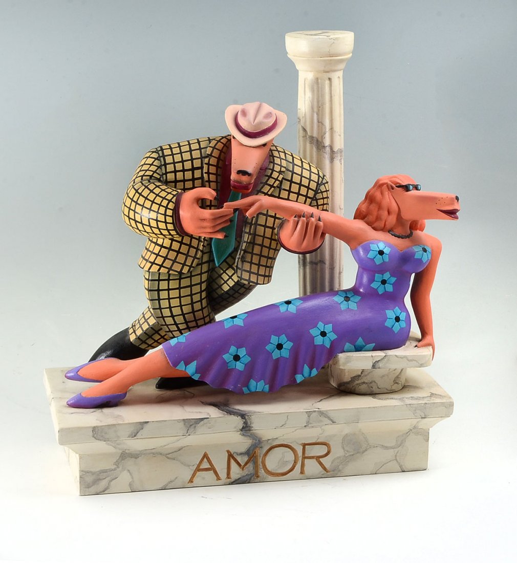 MARKUS PIERSON PAINTED WOOD SCULPTURE AMOR: PIERSON, Markus, (American, 1961-): "Amor", Painted Wood Sculpture, 20" h., monogramed, numbered 151/350 and dated 1990.