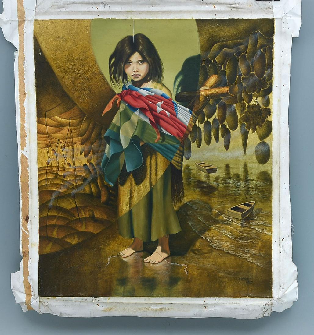 ENRIQUE ERMUS FORGAS LA MARCHA CUBAN PAINTING: FORGAS, Enrique Ermus, (Cuban, 1971-): ''La Marcha'', Oil/Canvas unstretched, 24'' x 20'', signed, titled and dated 2007 verso.
