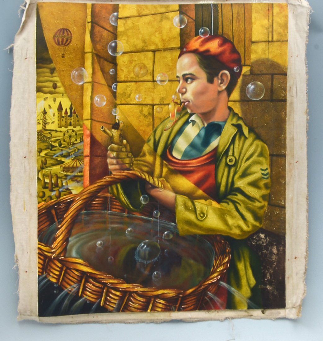 ENRIQUE ERMUS FORGAS CUBAN PAINTING: FORGAS, Enrique Ermus, (Cuban, 1971-): ''La Leyenda Del Aprendiz'', Oil/Canvas unstretched, 30'' x 24'', signed, titled and dated 2007 verso.