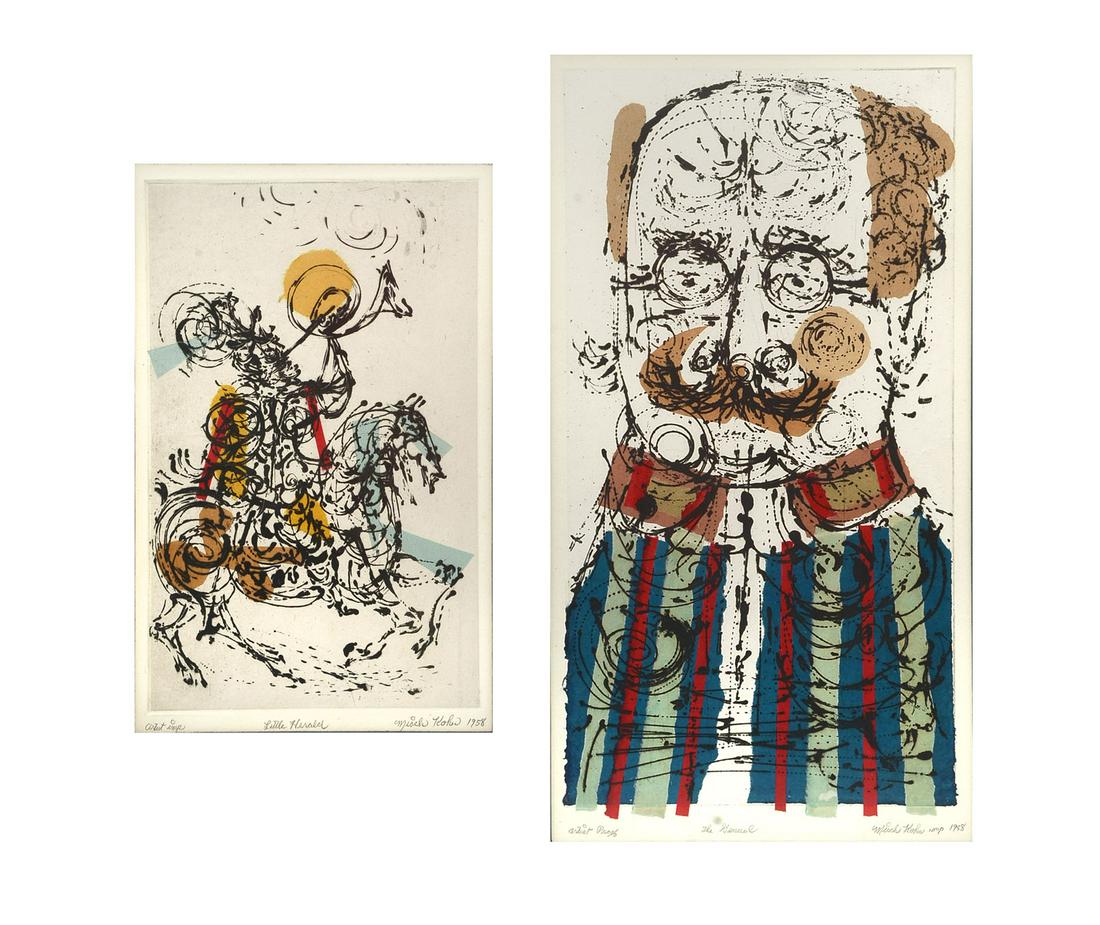 TWO MISCH KOHN ETCHINGS: KOHN, Misch, (American, 1916 - 2002): Two Etchings to Include: 1) "The General", Artist Proof Etching, sight size 18" x 9.5", pencil signed lower right, dated 1958, titled mid-margin, marked artist pr