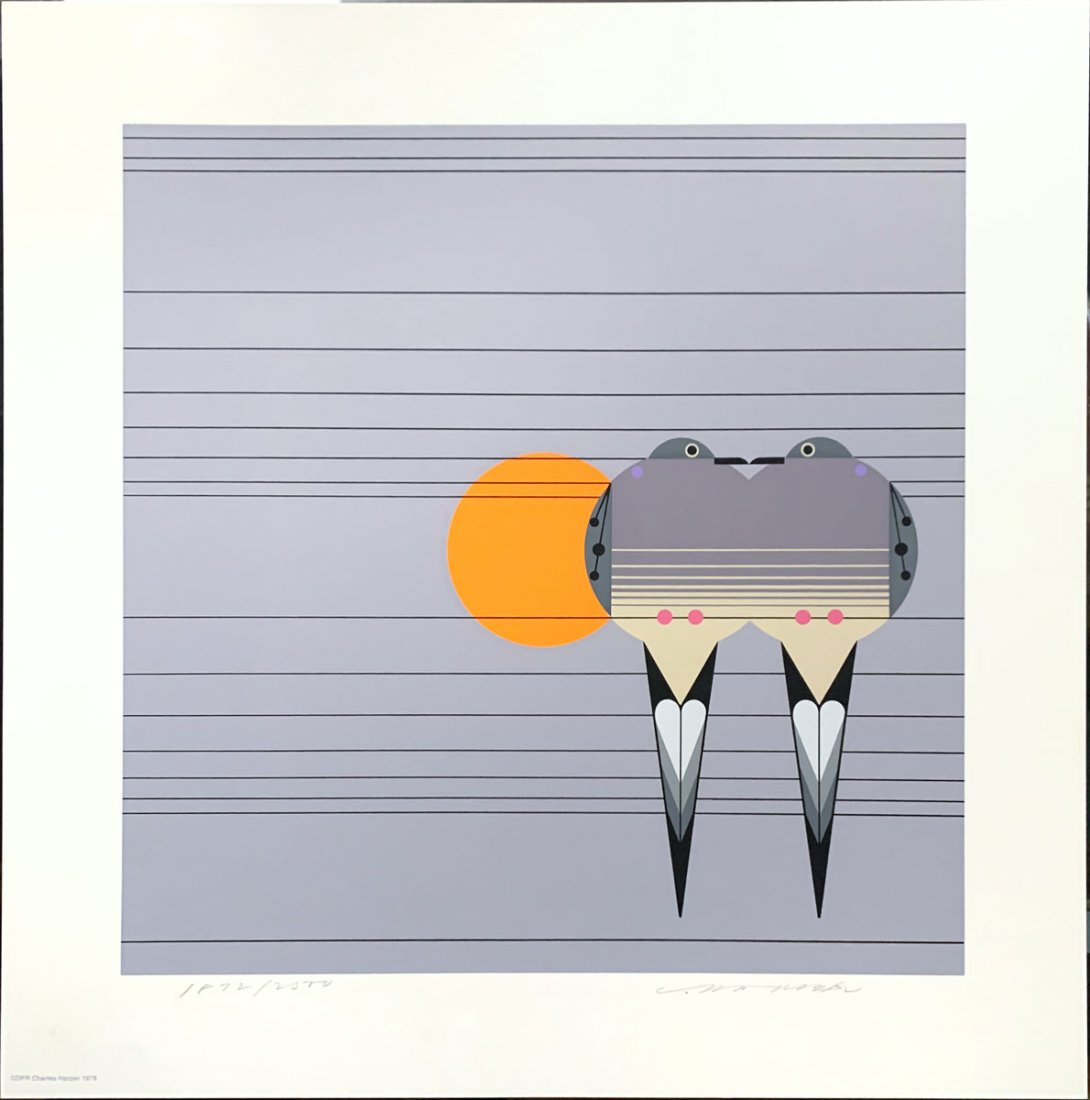 CHARLES HARPER SERIGRAPH LOVEY DOVEY: HARPER, Charles, (American, 1922 - 2007): "Lovey Dovey", Serigraph, 18" x 18" with margins, pencil signed lower right, numbered 1872/2500 lower left, encased in original Frame House Gallery envelope.