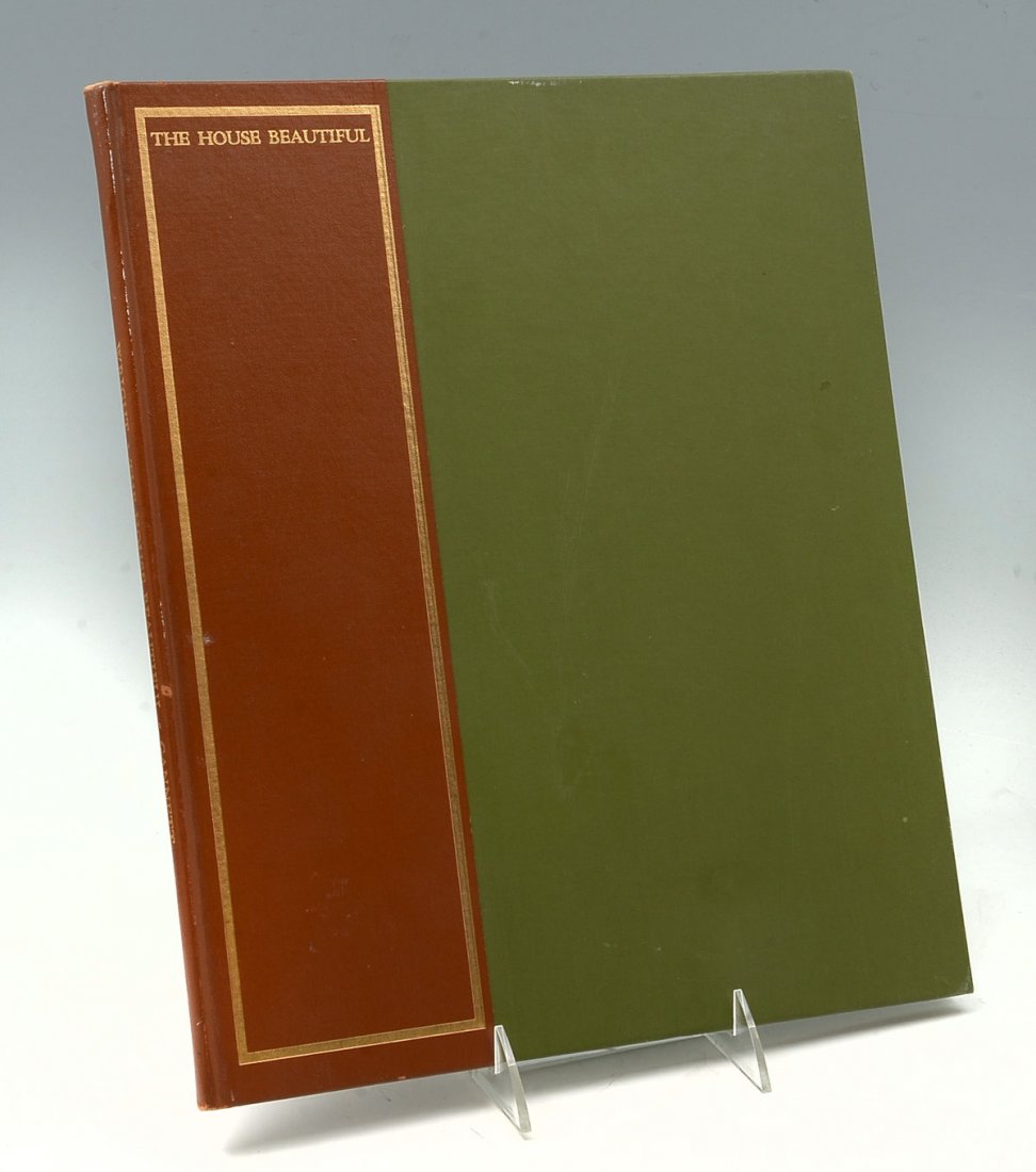 FRANK LLOYD WRIGHT SIGNATURE BOOK 1 OF 90: FRANK LLOYD WRIGHT SIGNATURE BOOK 1 OF 90 "THE HOUSE BEAUTIFUL": 1963 Hasbrouck reprint of Frank Lloyd Wright's "The House Beautiful". Copy 1/90, Green & brown hardback. Approx. 14" h x 11.75" l x .5"