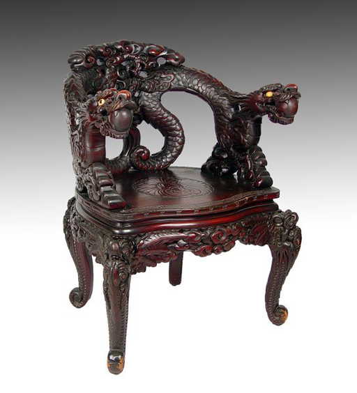 18: 19TH C CHINESE CARVED DRAGON CHAIR - 18: 19TH C CHINESE CARVED DRAGON CHAIR