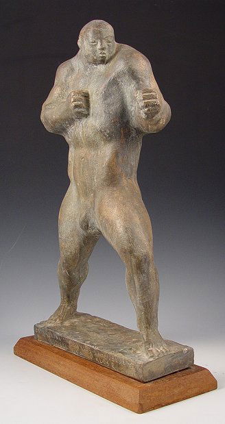 CHUCK DODSON BOXER SCULPTURE: DODSON, Chuck, (American, 20th C): Boxer Sculpture. We believe the material to be terracotta, pottery or stoneware. Tha consignor states "The boxer sculpture is not terracotta....it would have been br