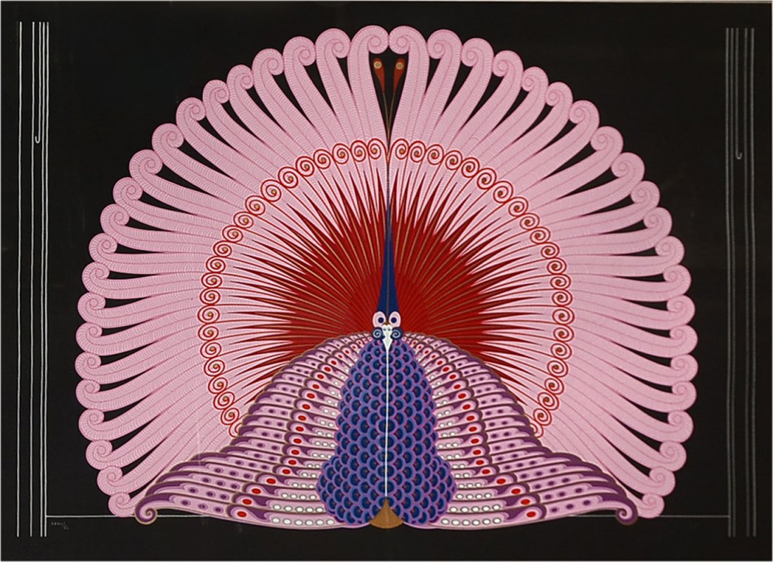 LARGE ERTE "PHOENIX REBORN" SERIGRAPH: DE TIRTOFF, Romain, ERTE, (New York, Russia, 1892 - 1990): "Phoenix Reborn", Serigraph, 25.5" x 38.5", pencil signed lower right in roman numerals XXVIICL, original veneered pink frame.