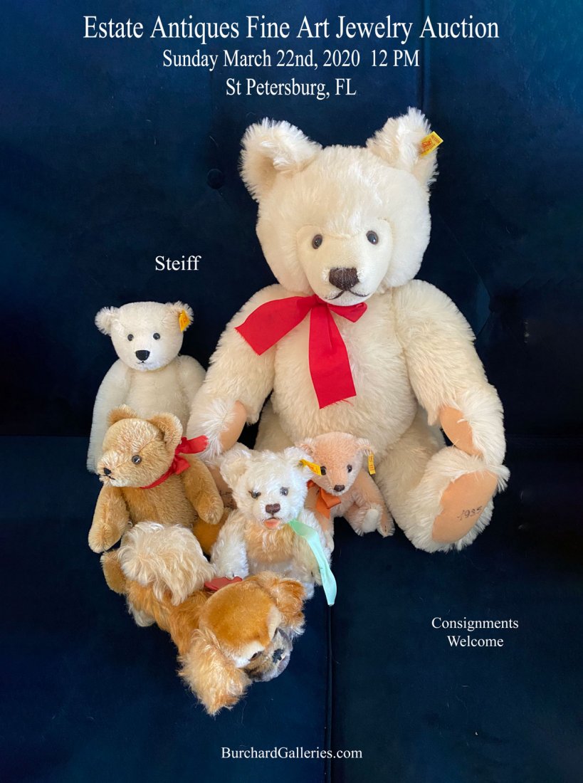 ESTATE LOT 5 STEIFF BEARS WITH 1 DOG: ESTATE LOT 5 STEIFF BEARS WITH 1 DOG: Pristine condition. Fred & Rosemary Johnston Estate.