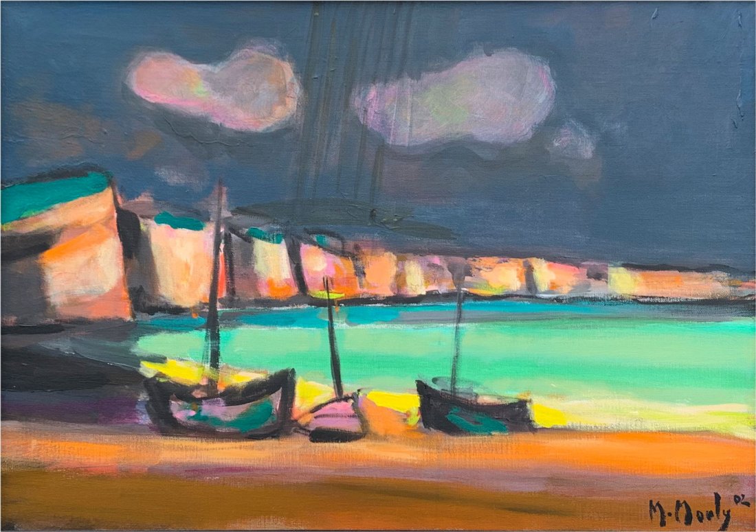 ORIGINAL MARCEL MOULY OIL PAINTING: MOULY, Marcel, (French, 1918-2008): "Orage sur la Cote Normande", Oil/Canvas, 18.125" x 25.5", signed lower right and dated '02, framed, 27" x 34.5". Sold with original purchase receipt for $27,000.00