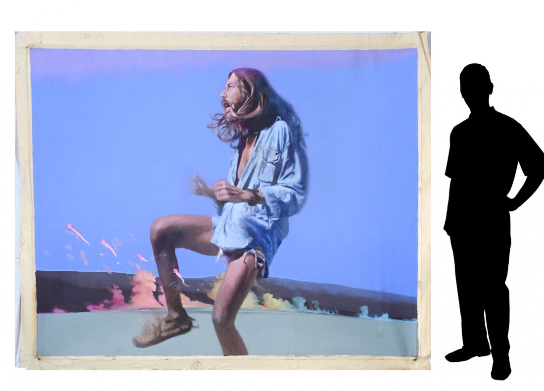 LIFESIZE MARTIN HOFFMAN PAINTING: HOFFMAN, Martin Joseph, (American, 1935-2013): "It Hurts to Let You Go", Unstretched Oil/Canvas, painted surface 72" x 95".