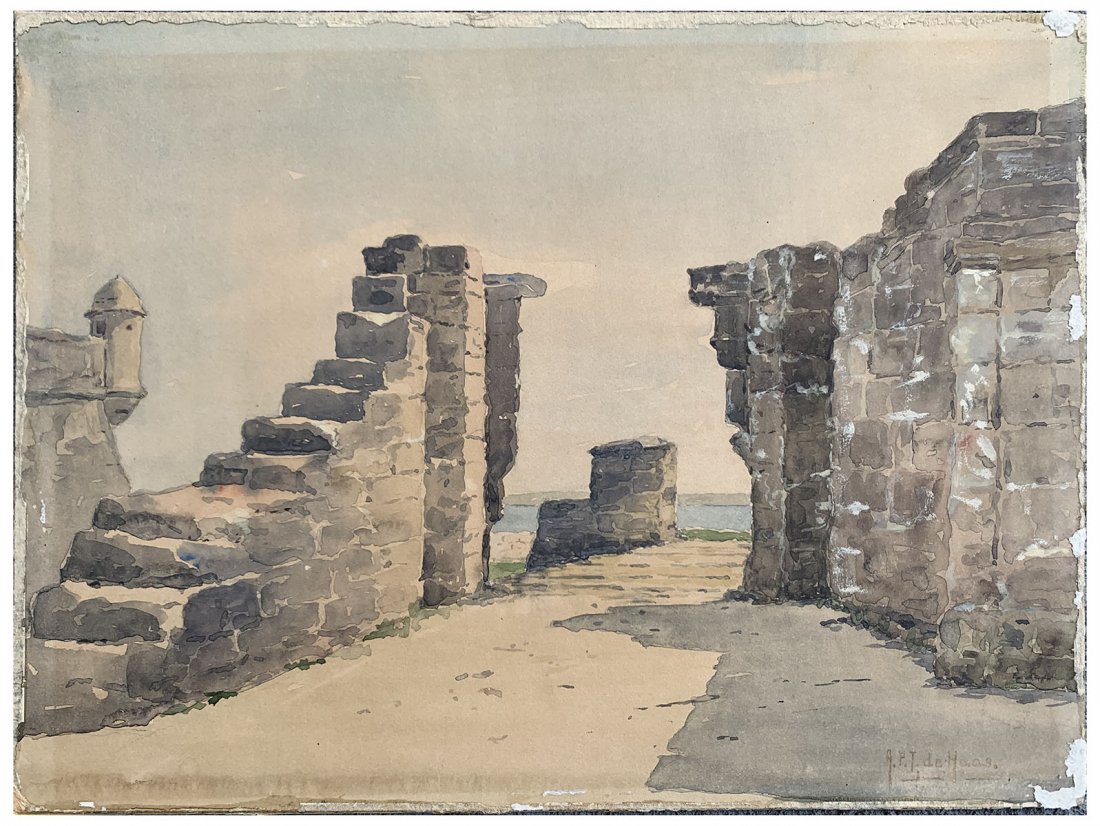ALICE DE HAAS ST. AUGUSTINE FORT FLORIDA PAINTING: DE HAAS, Alice Preble Tucker, (American, 1849-1920): Old Fort St. Augustine Florida, Watercolor, 11" X 15", signed lower right, unframed.