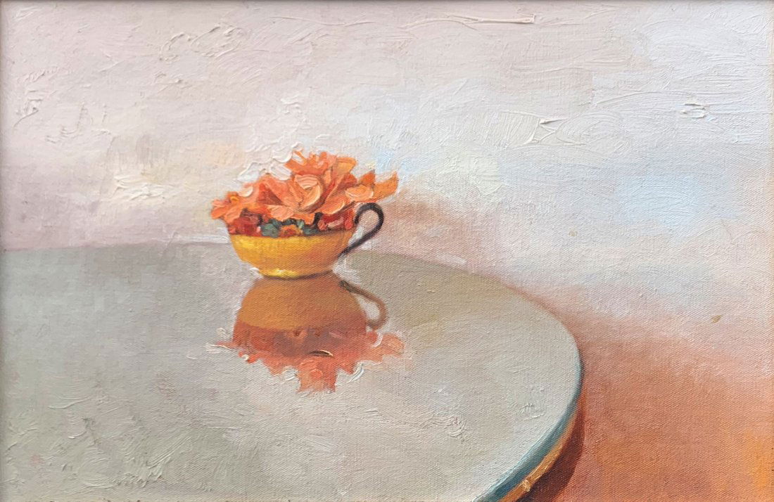 MARTIN HOFFMAN PAINTING FLOWER-CUP: HOFFMAN, Martin (US, 1935-2013): "Flower Cup", Oil Canvas, 12'' x 18'', signed verso and titled, framed, 13.25'' x 22''.
