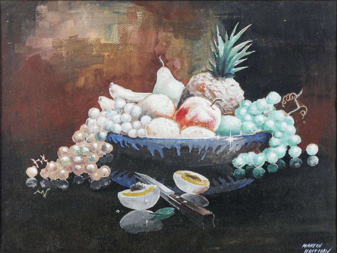 MARTIN HOFFMAN STILL LIFE PAINTING: HOFFMAN, Martin, (U.S., 1935-2013): Tabletop Still Life with a Bowl of Fruit, Watercolor, sight size 17.5" x 23.25", signed lower right framed, 22" x 27.75".
