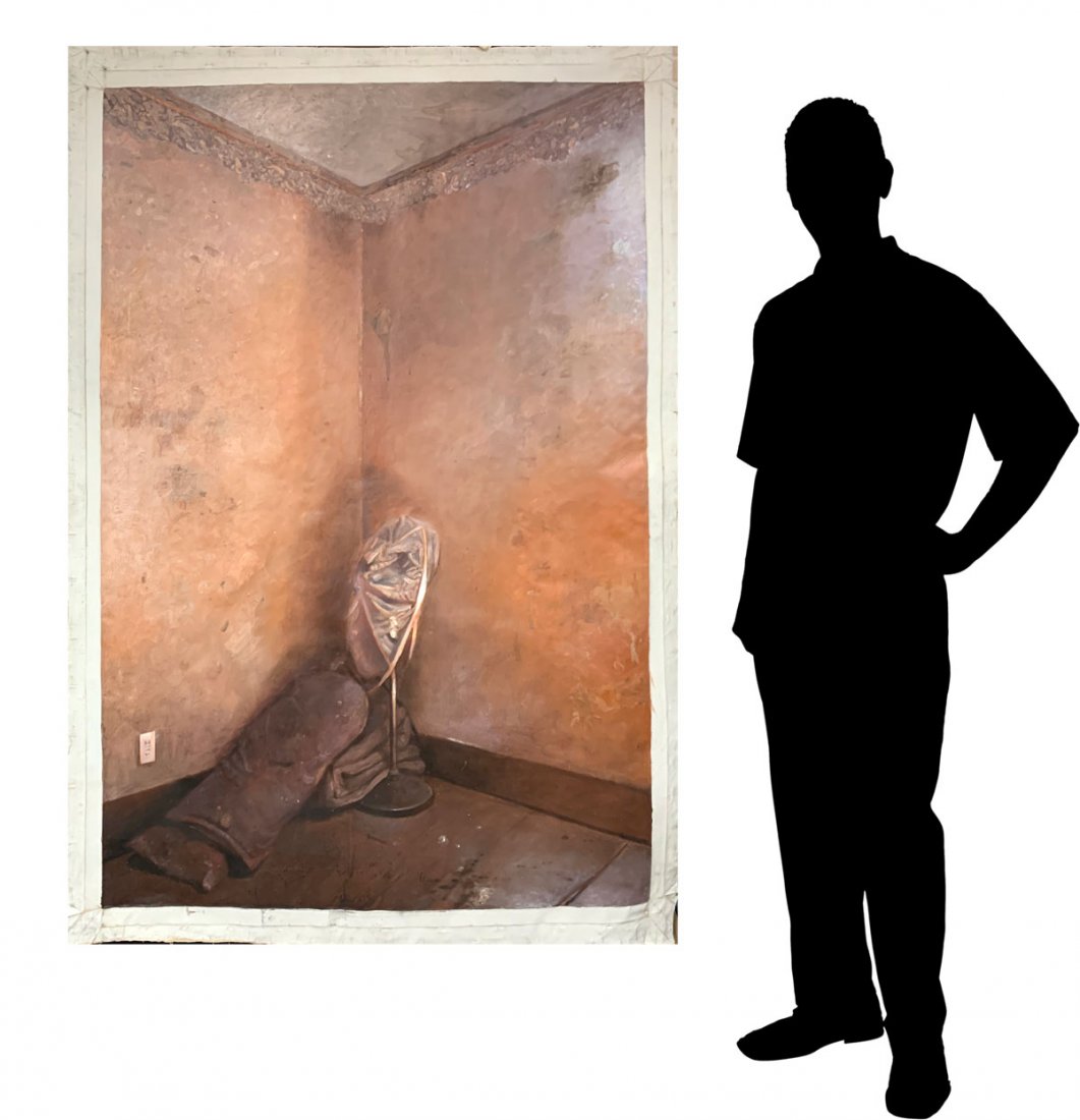 MARTIN HOFFMAN PAINTING "CORNER OUTLET": HOFFMAN, Martin Joseph, (American 1935-2013): "Corner Outlet", Unstretched Oil/Canvas, painted surface 55" x 38", unsigned.